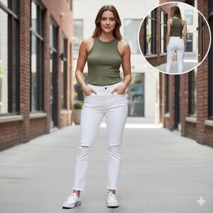 Levi's 721 High‎ Rise Skinny Ankle Jeans White Distressed Raw Hem Women's 33